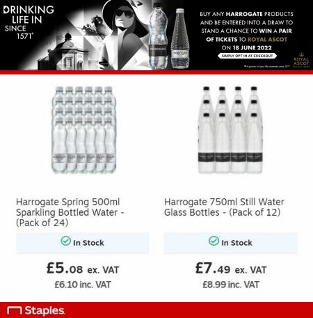 Electronics offers in Liverpool | Harrogate Spring Water in Staples | 18/05/2022 - 31/05/2022