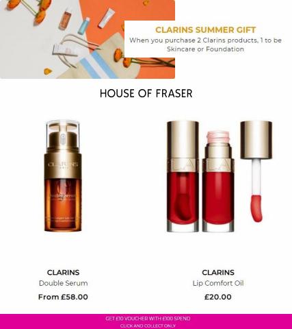 Department Stores offers in Leicester | Clarins Offers in House of Fraser | 18/05/2022 - 24/05/2022