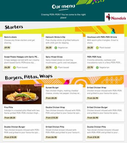 Restaurants offers in Greenwich | Menu in Nando's | 04/02/2022 - 31/05/2022