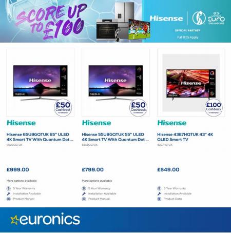 Electronics offers in Epsom | Hisense Euro Cashback Promotion in Euronics | 02/06/2022 - 26/07/2022