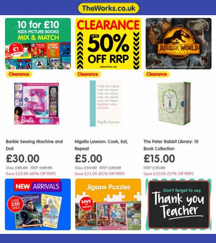 Toys & Babies offers in Bebington | Clearance -50% Off  in The Works | 20/06/2022 - 27/06/2022