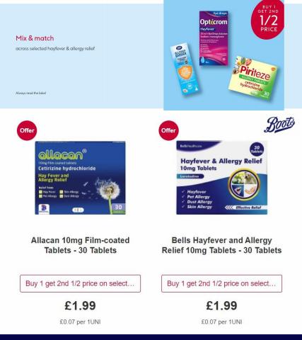 Boots catalogue in Liverpool | Buy 1 get 2nd 1/2 price on selected hayfever and allergy relief | 06/05/2022 - 19/05/2022