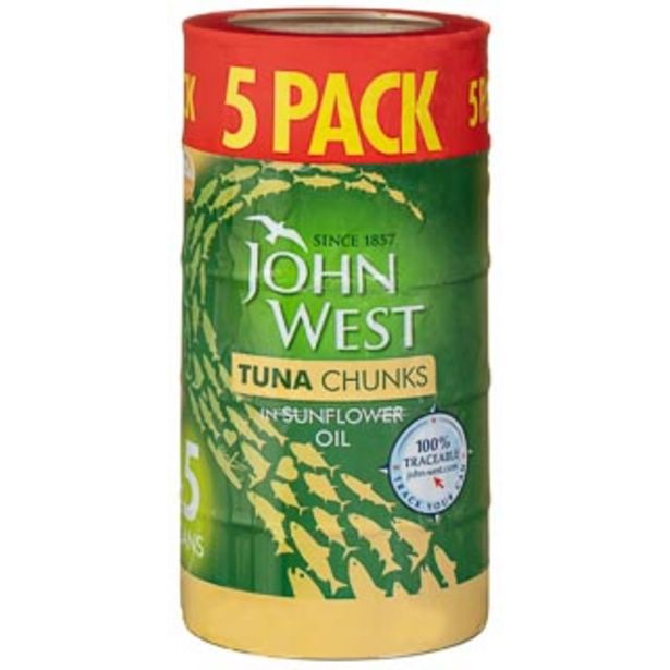John West Tuna Chunks in Sunflower Oil 5pk offer at £3.69
