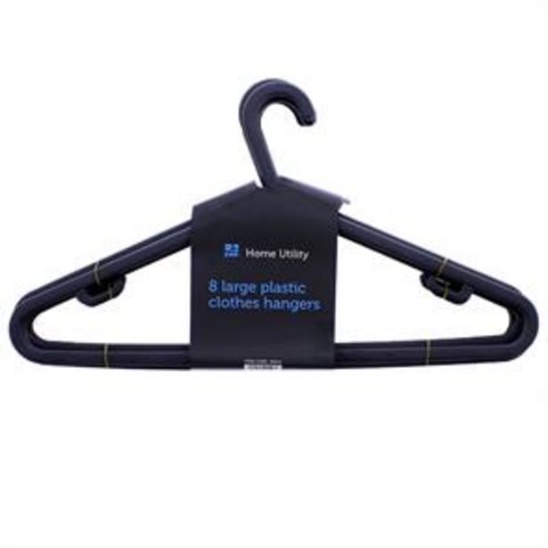 Home Utility Large Plastic Clothes Hangers- Black (4 x 8 Pack) offer at £5.96