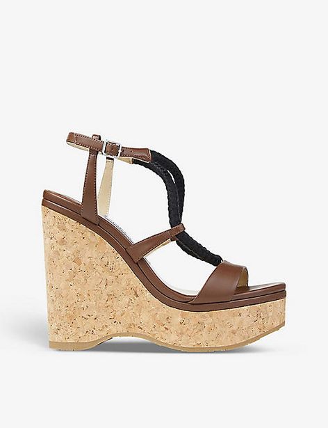 JIMMY CHOO  Wynwood rope-strap leather wedged sandals offer at £247.5