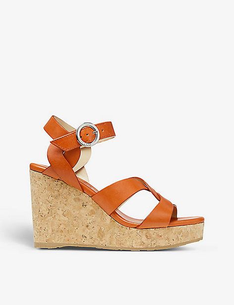 JIMMY CHOO  Aleili 100 cross-over leather wedged sandals offer at £237.5