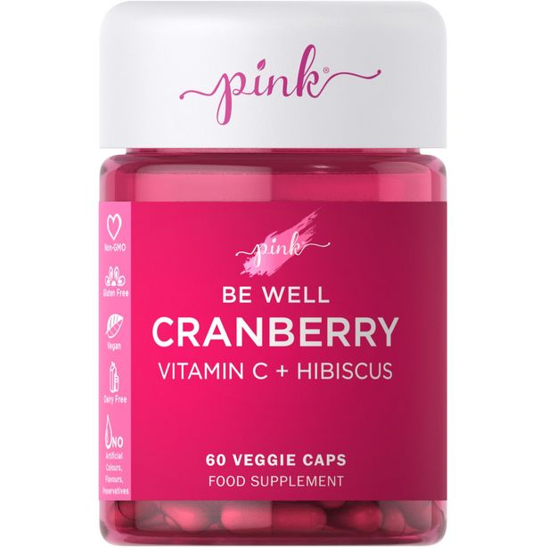 Pink be well cranberry vitamin C + Hibiscus 60 veggie capsules offer at £7.49