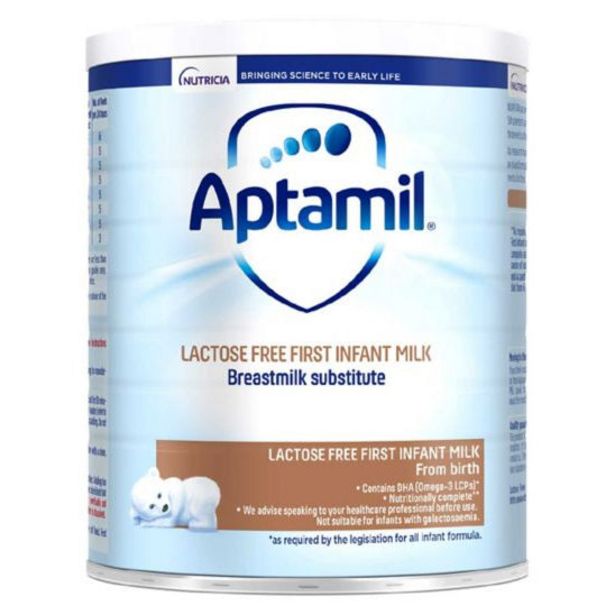 Aptamil lactose free baby milk formula powder from birth to 12 months offer at £7.8
