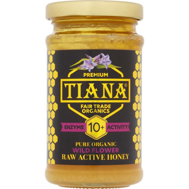 TIANA fairt-rade organic raw active wildflower honey diastase 10+ 250g offer at £11.99