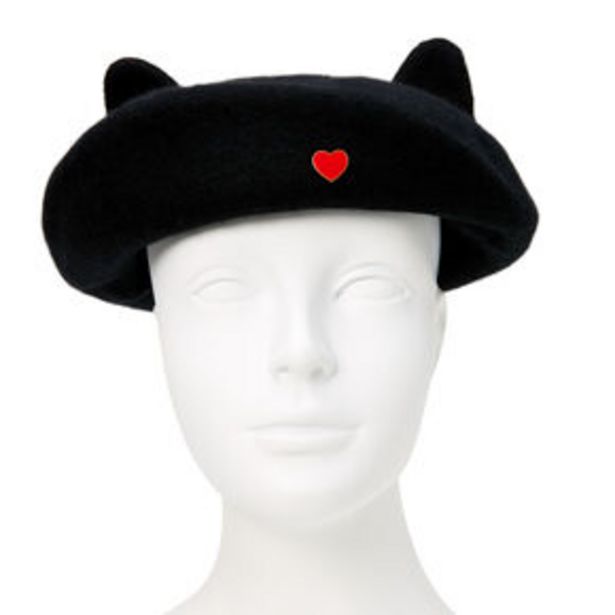 Black Cat Beret Hat with Heart Charm offer at £15