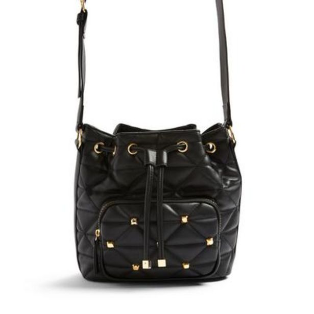 Black Faux PU Leather Studded Duffle Crossbody Bag offer at £10