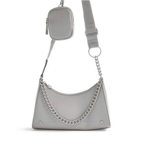Silver Faux PU Leather Curve Multifunctional Crossbody Bag offer at £10