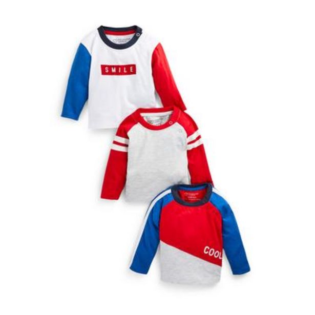 Baby Boy Mixed Print Long Sleeve T-Shirt 3 Pack offer at £7