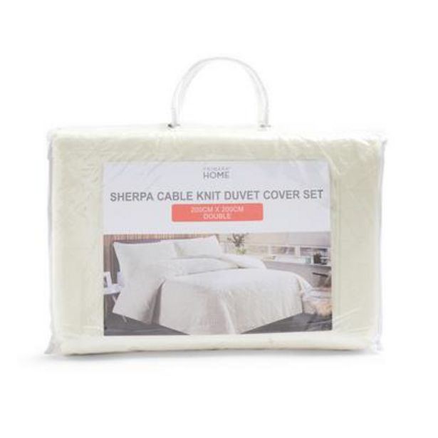 Ivory Cable Knit Sherpa Double Duvet Cover Set offer at £25