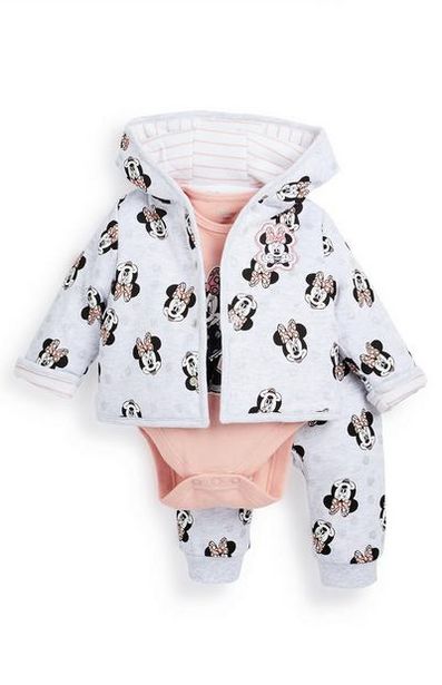 Baby Girl Grey and Peach Minnie Mouse Tracksuit 3 Piece offer at £12