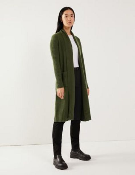 Wool Ribbed Longline Cardigan with Cashmere offers at £157.5 in Marks & Spencer