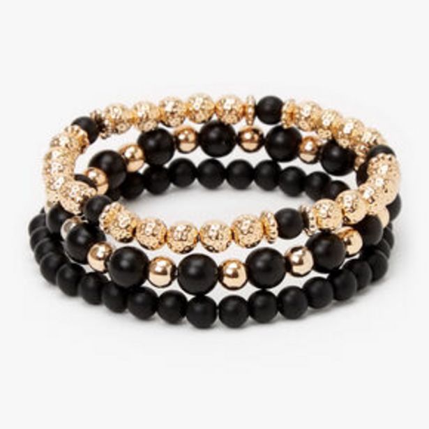 Black & Gold Matte Beaded Stretch Bracelets - 3 Pack offers at £4 in Claire's