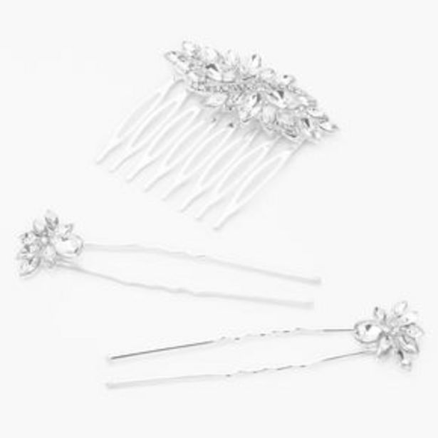 Silver Rhinestone Cluster Hair Comb & Hair Pins - 3 Pack offers at £6 in Claire's