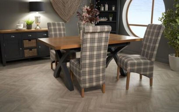 Becks 1.8m Fixed Top Dining Table with 4 Check Scroll Back Chairs offers at £1099 in ScS