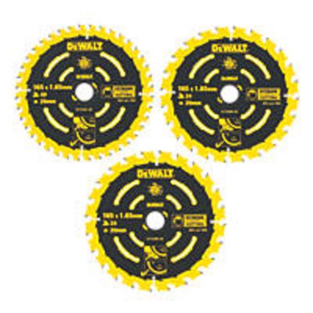 DeWalt  Wood Extreme Circular Saw Blade 165 x 20mm 24 / 40T 3 Pack offers at £39.99 in Screwfix