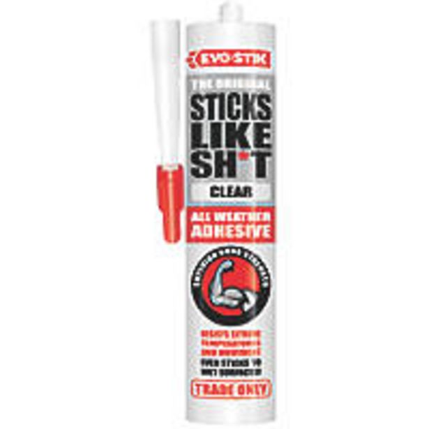 Evo-Stik 'Sticks Like Sh*t' Adhesive Clear 290ml offers at £6.69 in Screwfix